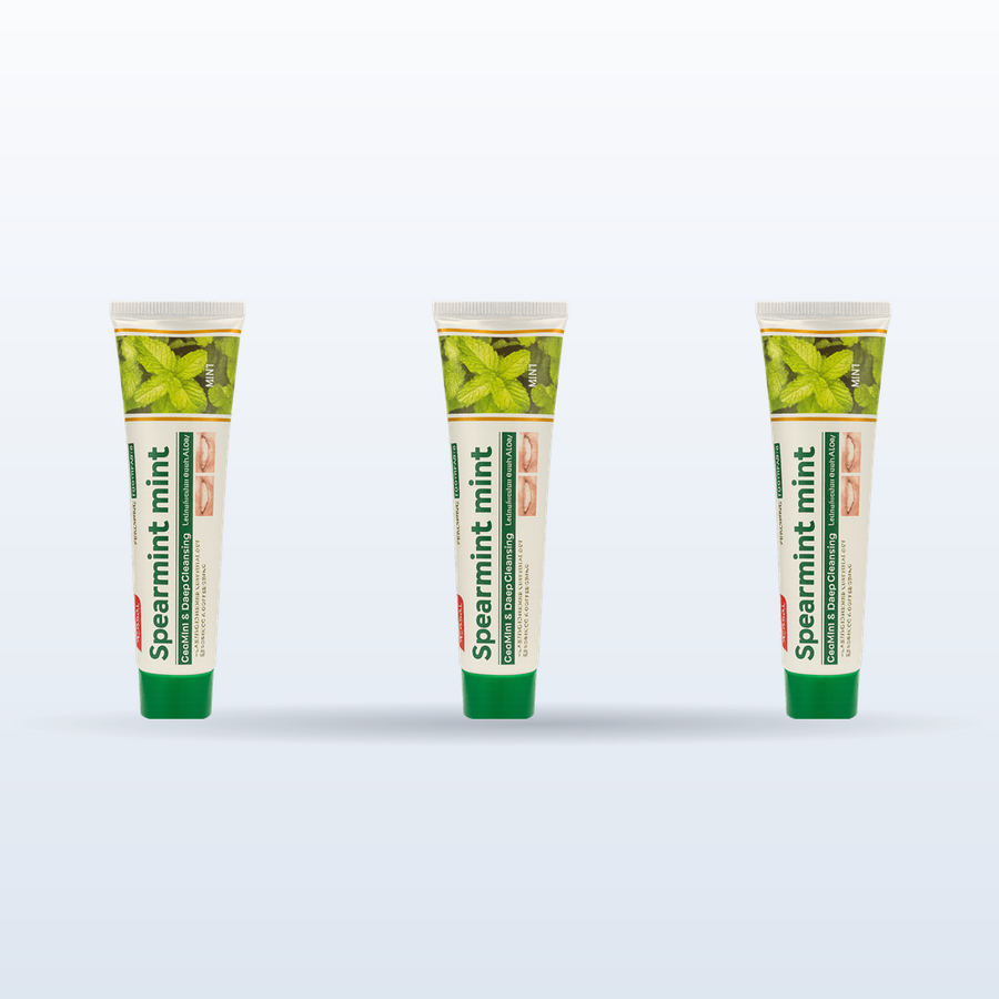 Trio Menthe ÉclatDent : trois dentifrices SADOER Classique Menthe alignés sur fond studio clair