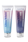 Pack Duo Ultra White Pêche et Grenade ÉclatDent : dentifrice bleu au niacinamide et violet à l'acide hyaluronique