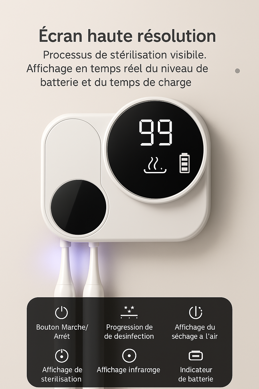 purificateur brosse a dent uv ecran haute resolution