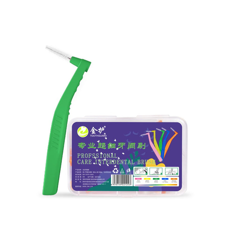Brossettes interdentaires coudées 0,8 mm, manche verte, boîte de 20 brossettes