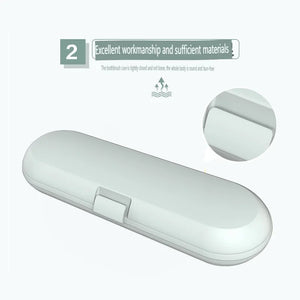 Étui de voyage blanc fermé pour brosse à dents électrique, fermoir à clip sur le côté