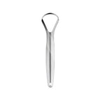 Gratte-langue en acier inoxydable, forme en U, vue de face sur fond blanc