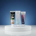 Pack Fruité & Douceur ÉclatDent sur un socle rond, fond studio bleu dégradé
