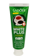 Dentifrice Anti-Taches Café ÉclatDent, tube vert White Plus vu de face sur fond transparent
