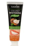 Dentifrice Blancheur Douceur Coco ÉclatDent, tube noir Coconut Whitening vu de face sur fond transparent