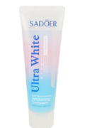 Dentifrice anti-taches ÉclatDent Ultra White pêche et sel marin, tube bleu et rose en gros plan