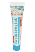 Dentifrice Sel Marin & Bicarbonate ÉclatDent, tube bleu Sea Salt Baking Soda vu de face sur fond transparent