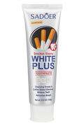 Dentifrice Anti-Taches Tabac ÉclatDent, tube blanc et bleu vu de face sur fond transparent