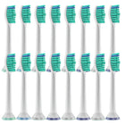 Sixteen white Philips Sonicare compatible heads, green bristles and a blue row, coloured base rings