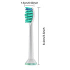 Sonicare compatible head in side view with its dimensions: 8.4 cm long, 1.5 cm head