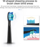 Tête de rechange noire aux poils bleus et verts implantés en W, vue de face et de profil