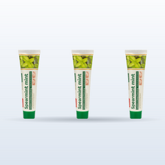 Trio Menthe ÉclatDent : trois dentifrices SADOER Classique Menthe alignés sur fond studio clair
